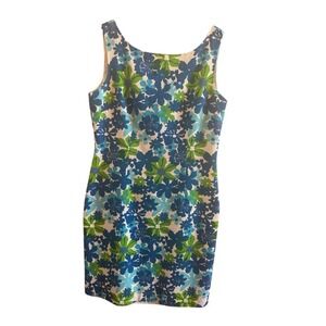 Talbots Classic Seersucker Blue Green Floral Woman's Sz 12  Sleeveless Dress